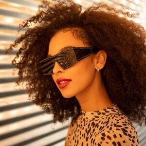 ASOS AJ Morgan burgundy studded disco shield sunglasses